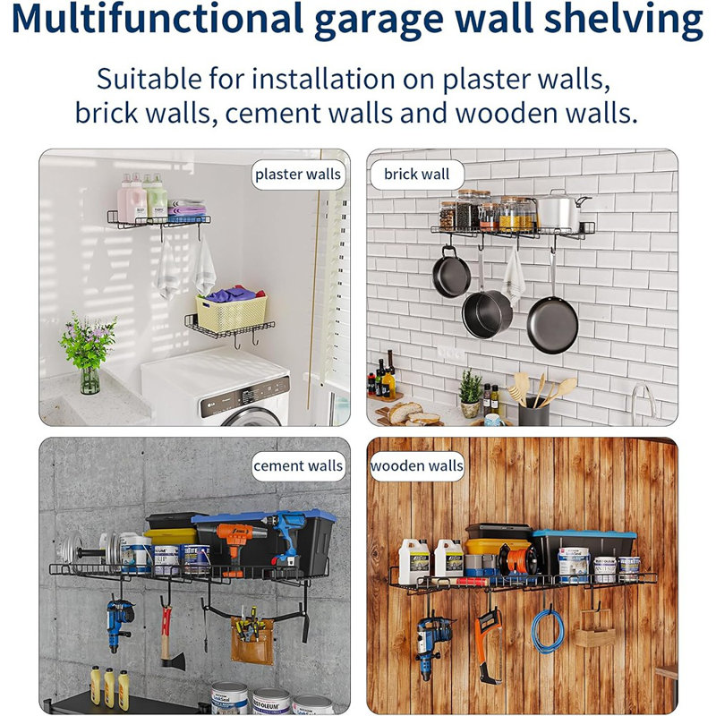 Ensemble de 2 tablettes murales robustes en métal, rangement flottant pour le garage et la maison