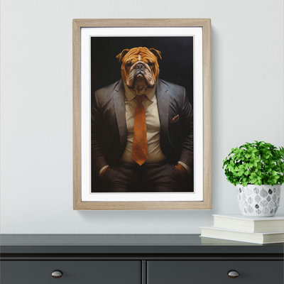 British Bulldog in a Suit Painting - Framed Print