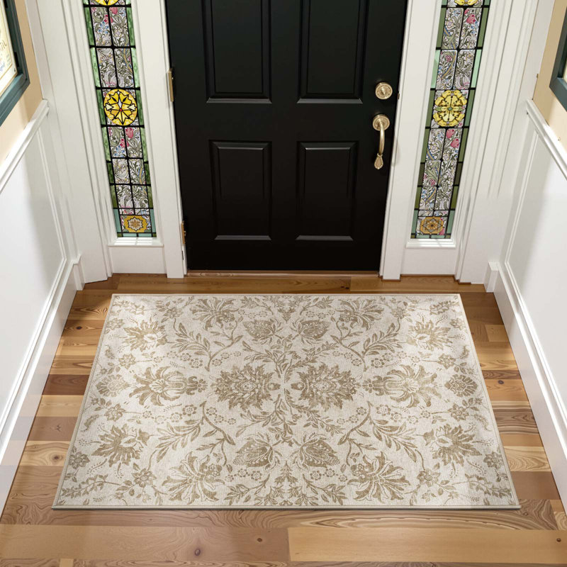 Geometric Floral Washable Non-Slip Area Rug, Timeless Taupe, 3'x 5'