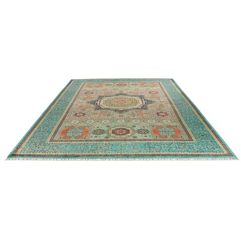 Tapis tribal turc vert et turquoise 9 x 12