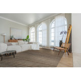 5x8 Brown Hand-Knotted Wool Striated Earth Tones Geometric Modern Contemporary Carpet Rug