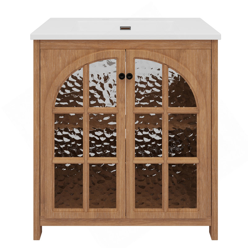 Meuble-lavabo de ferme 31 po avec lavabo en céramique 31 po, armoire de salle de bain rustique rétro avec poignées en bronze et 2 portes à fermeture douce, naturel antique
