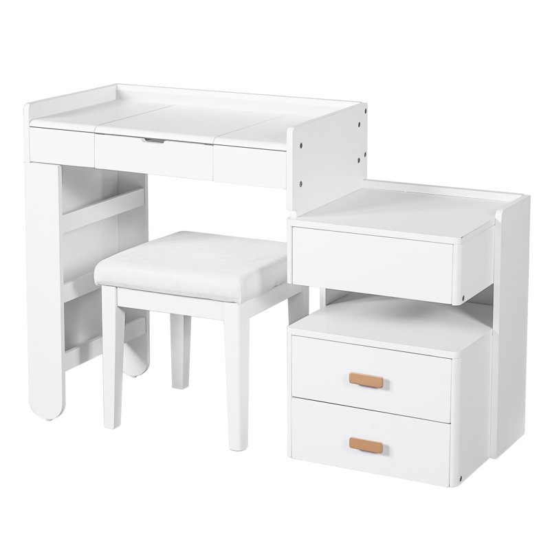 3-In-1 Makeup Vanity Desk With Flip-Top Mirror, LED Lighting, Adjustable Length & Ample Drawers - Stylish Multi-Functional Dressing Table For Home, White