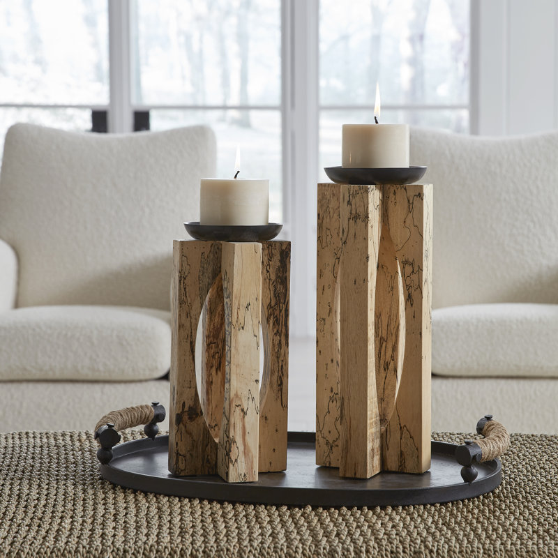 Natural Wood and Black Candle Cup Candelabra Set