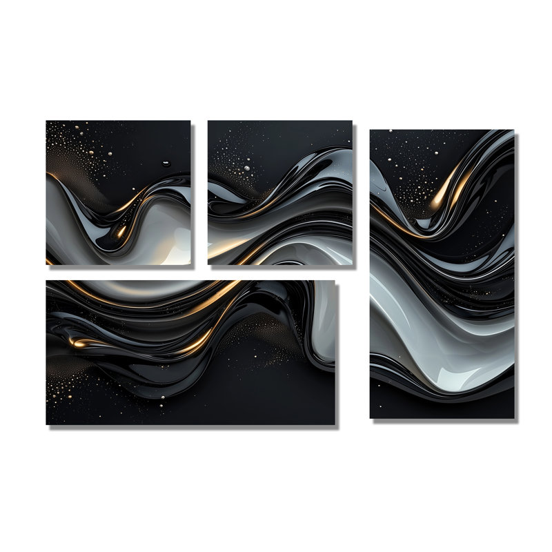 Fractal Peano Curve II noir et gris - reproduction d'art sur toile abstraite 4 pièces, Toile tendue, Ne s’applique pas