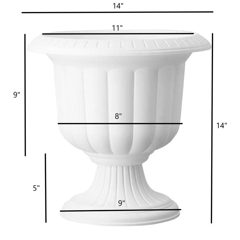 Tralee Neoclassic Resin Urn Planter, 14" H x 14" W x 14" D, White