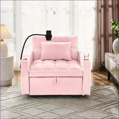 Canapé-lit convertible 3-en-1 pour petits espaces, chambre à coucher | Rose | Velours