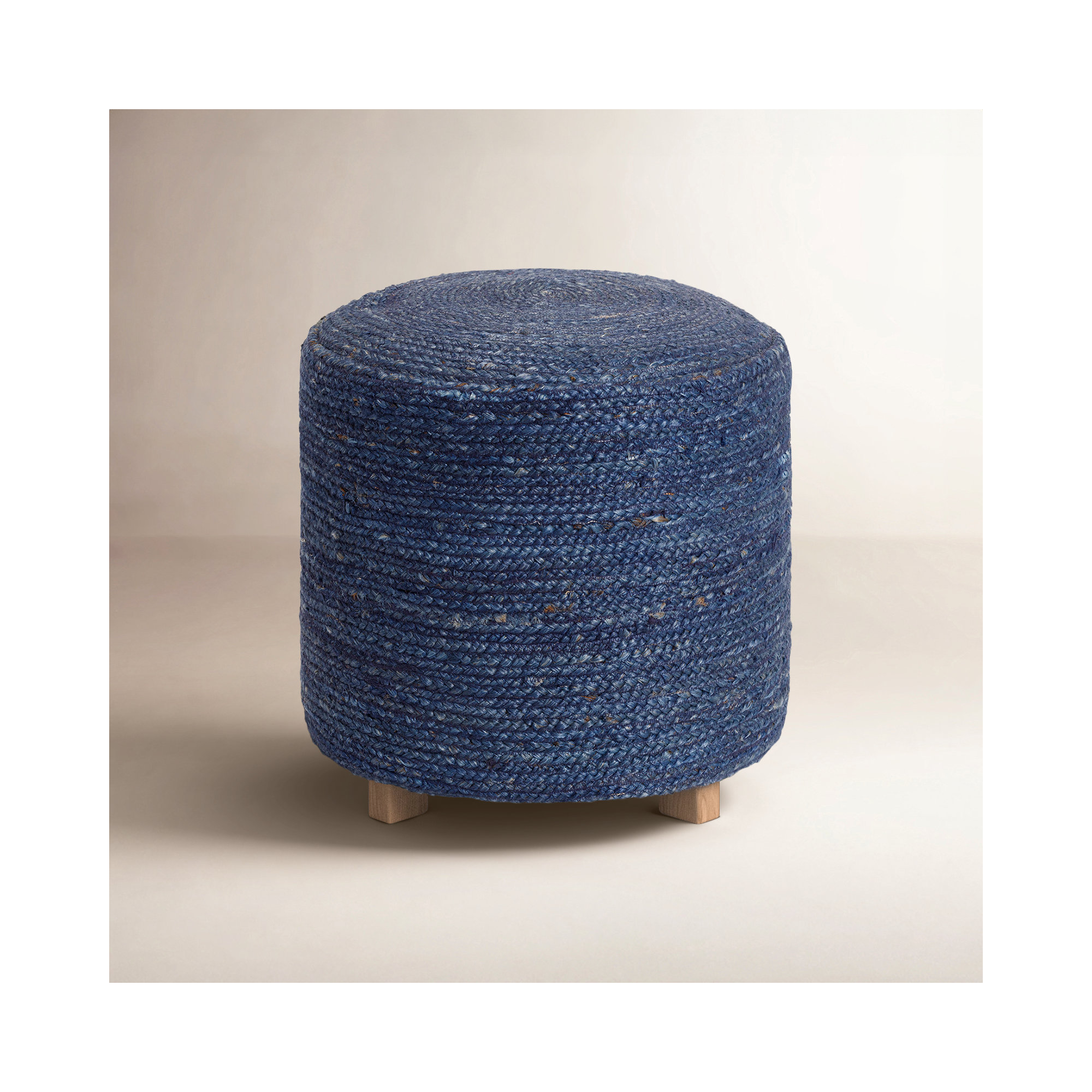 Kerrin Upholstered Ottoman, Dark Blue Jute