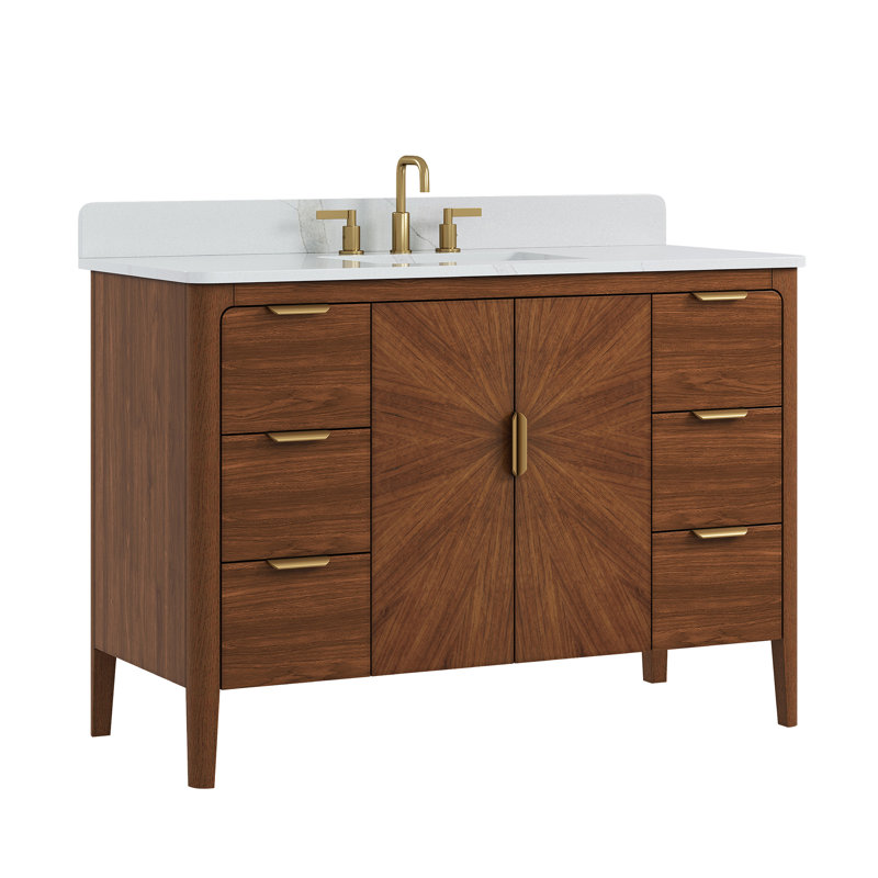 Meuble-lavabo autoportant Korde Salerno de 48 po avec plateau en quartz blanc Calacatta