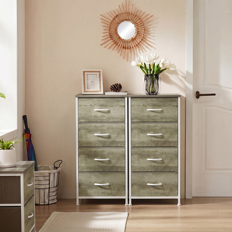 Commode de rangement 4 tiroirs Enegess, Jaune / Blanc