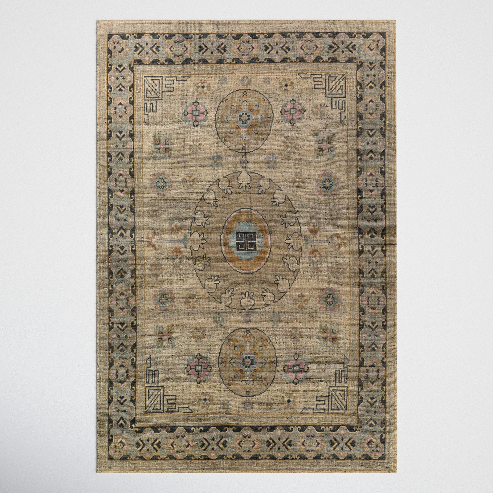 Robby Beige Black Hand-Knotted Oriental Wool Rug, Rectangle 2' x 3'