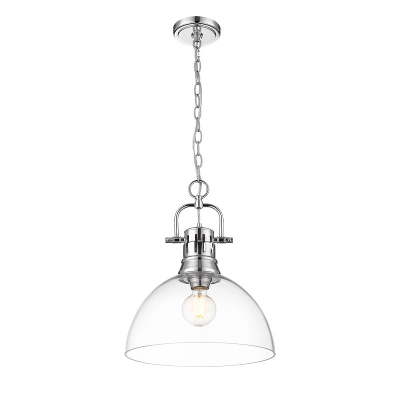 Petit luminaire suspendu Iftimie avec chaîne et verre transparent, H 16,875 po x l 14 po x P 14 po, Chrome