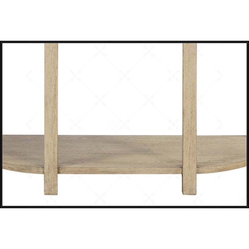 Console courbée à 1 tiroir avec tiroir à fermeture douce et tablette ouverte, finition caramel pour un décor moderne et rustique.