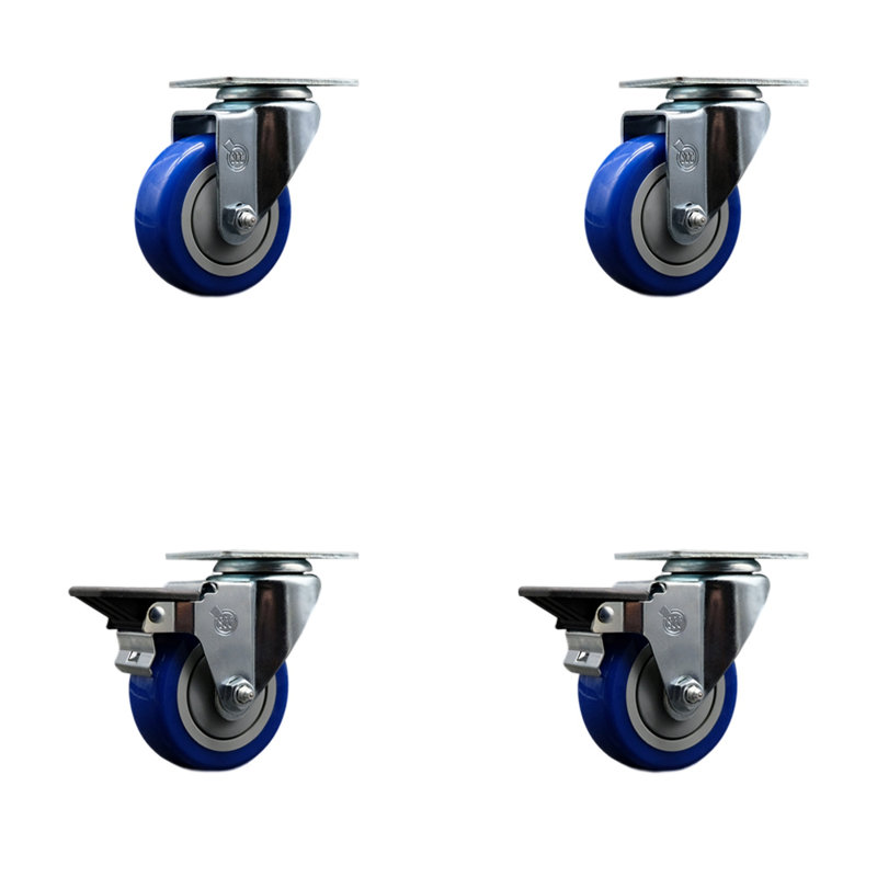 Ensemble de roulettes 4 pièces avec roulettes et 4 freins Posi, Bleu