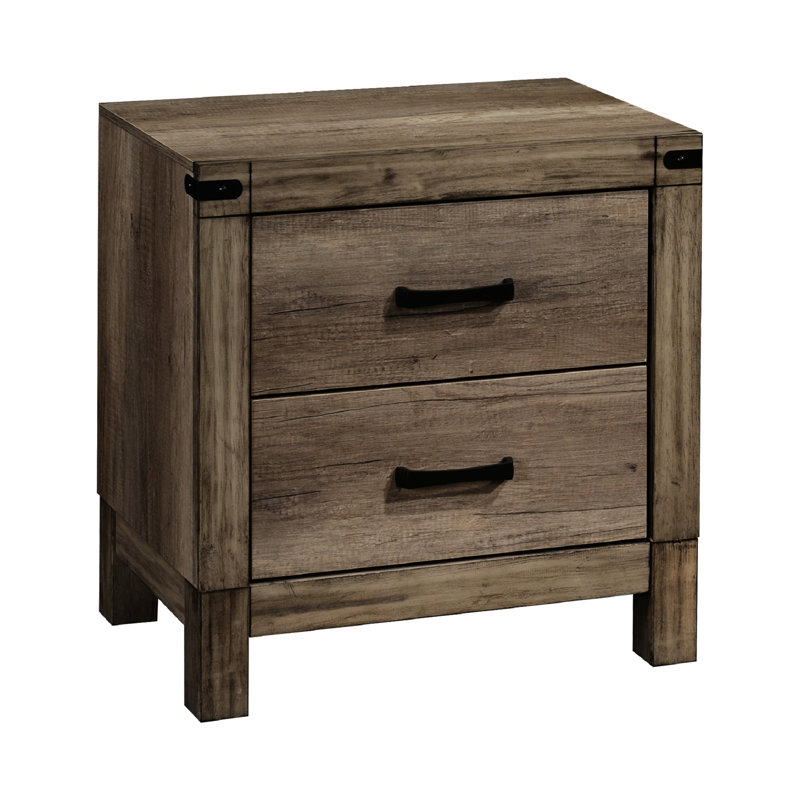 Table de chevet 2 tiroirs pour chambre à coucher - Bois massif brun rustique avec style