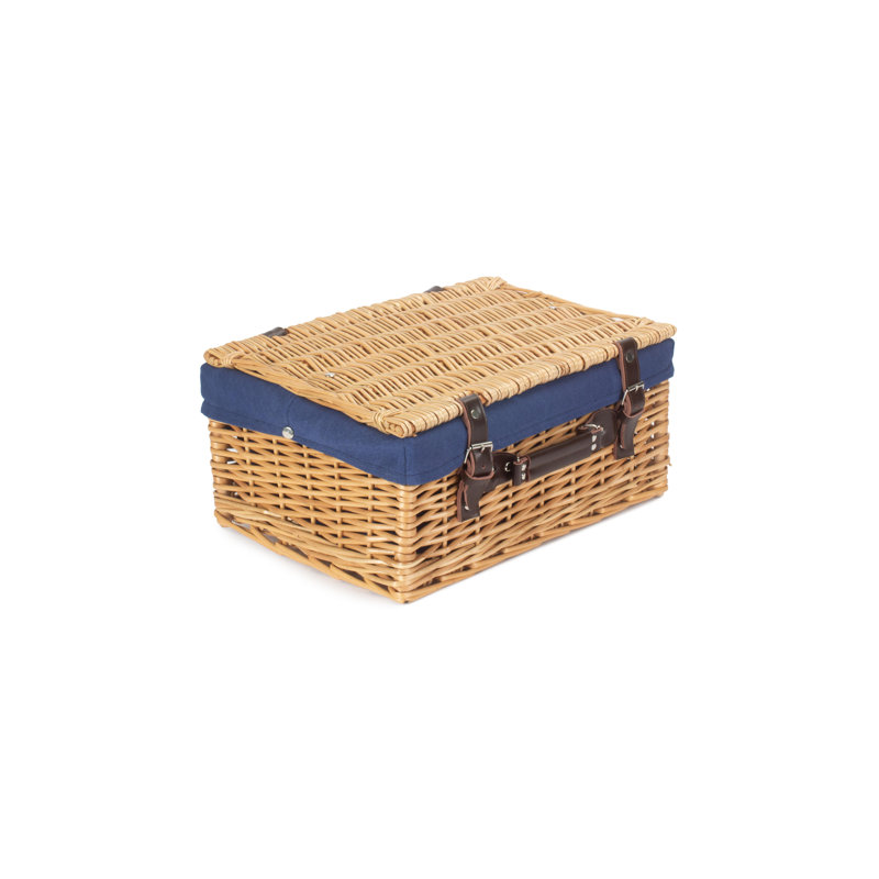 Wicker Hamper Basket with Lining, 19cm H x 41cm W x 30cm, Buff/Navy Blue