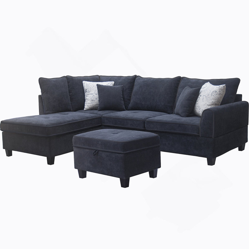 Canapé modulaire en tissu noir l 99,5 po avec méridienne et repose-pieds de rangement Harmony