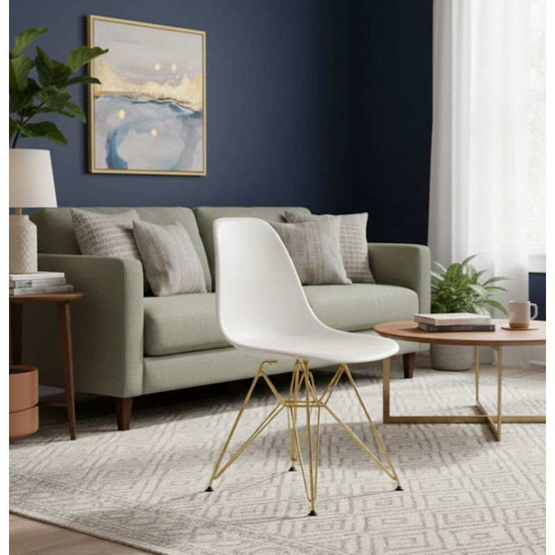 Chaise Krishauna Leffie avec pieds dorés, Blanc