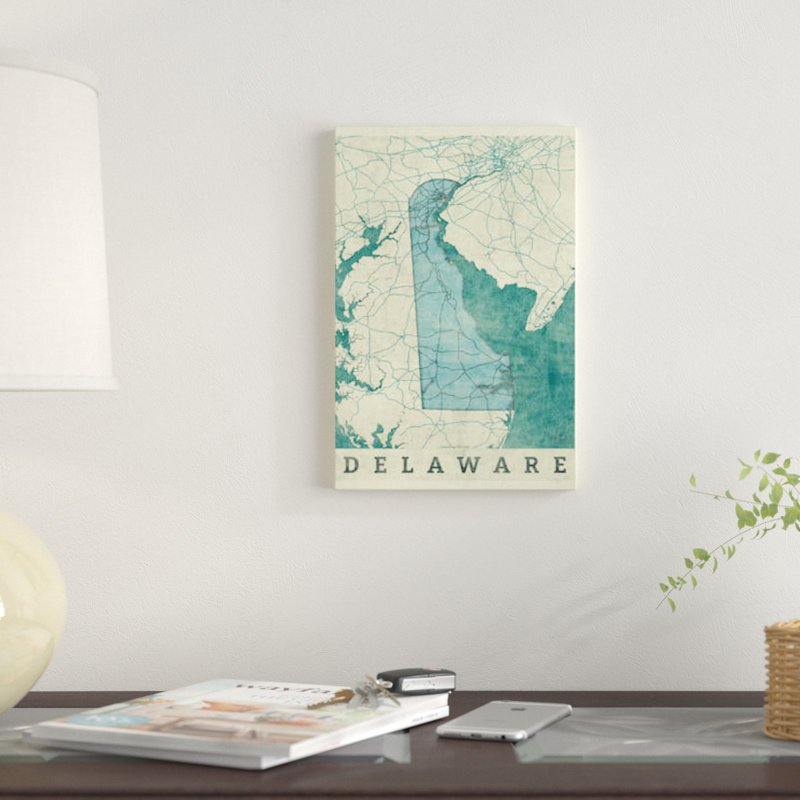 «Delaware Map», impression sur toile, H 26 po x l 18 po x P 1,5 po, Toile tendue, Pas de tapis