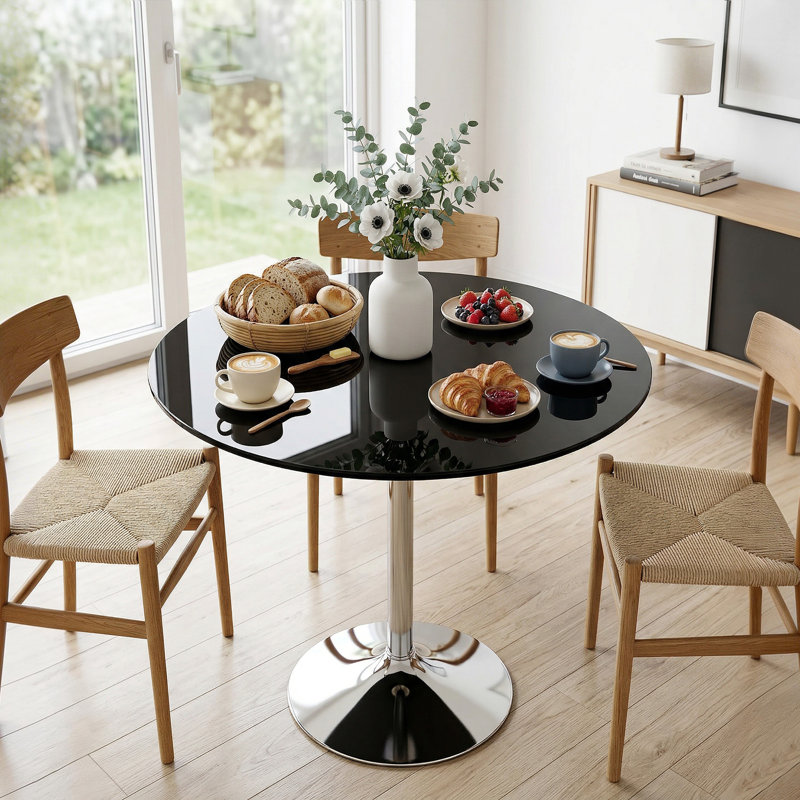 HOMCOM Round Bar Table, Dining Table with Tempered Glass Top and Steel Frame, 77cm H x 80cm L x 80cm W