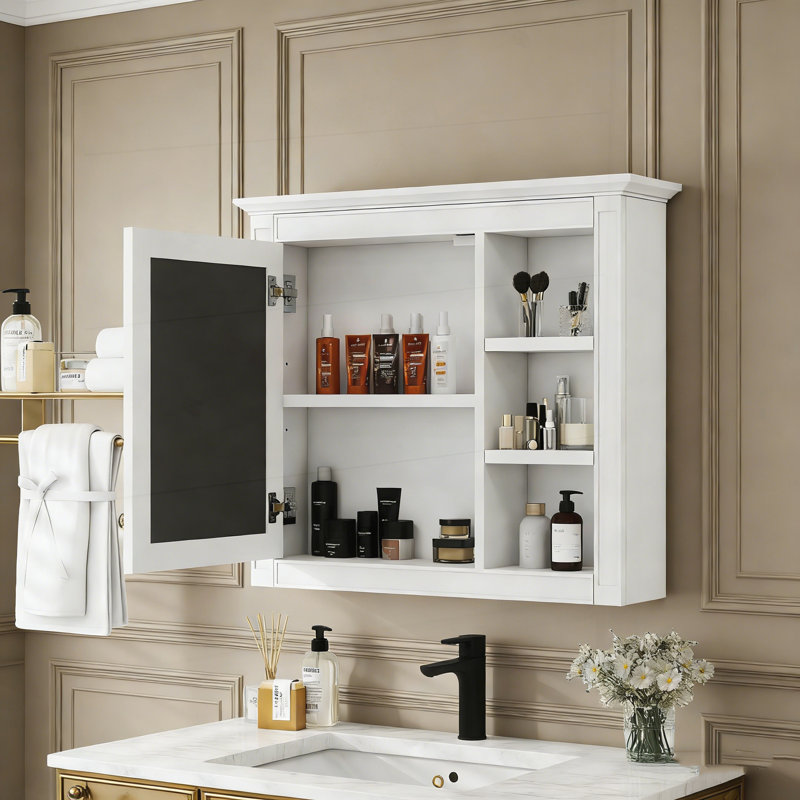 30'' x 28'' Medicine Cabinet, Wall Mounted Bathroom Storage Cabinet, Modern Bathroom Wall Cabinet with Mirror,Medicine Cabinet,  Mirror Cabinet with 3 Open Shelves (Not Include Bathroom Vanity )