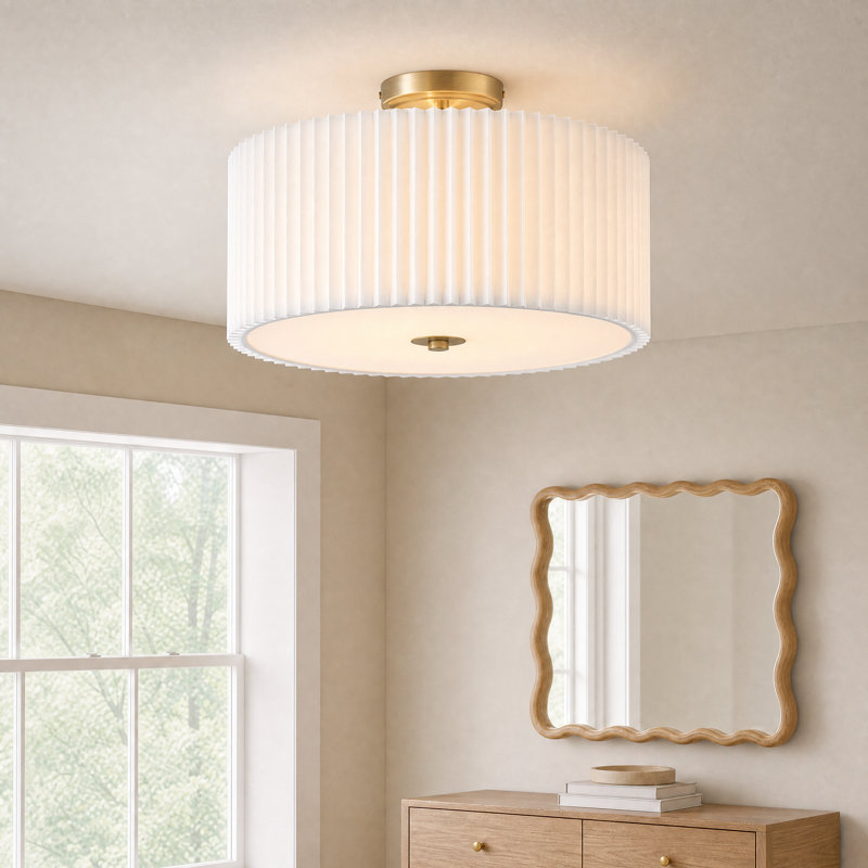 Pelayo Fabric Semi Flush Mount, 9.3" H x 15.75" W x 15.75" D, Gold