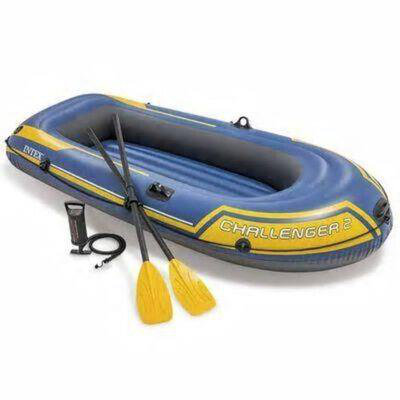 Intex Challenger 2 Person Inflatable Outdoor Boat Set With Oars And Hand Pump
