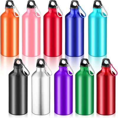 Paquet de 10 bouteilles d'eau en aluminium de 20 oz. Bouteilles réutilisables légères. Tasses de voyage en aluminium avec mousqueton.