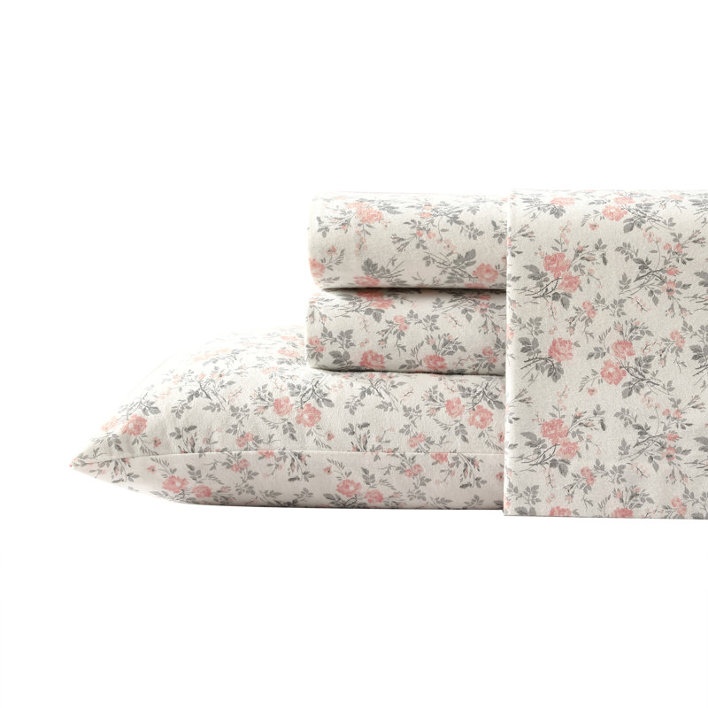 Rosalie Gray Floral Cotton Flannel Full Sheet Set