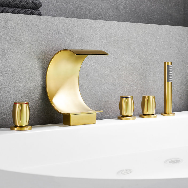 Brushed Gold Stainless Steel Waterfall Tub Faucet Set