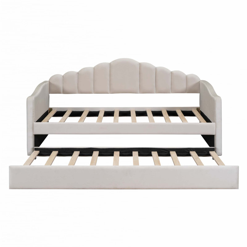 Twin size Upholstered Daybed with Trundle, Beige