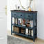 Console au design rétro, avec deux tablettes ouvertes, structure en bois de pin massif et pieds pour le salon-499004929