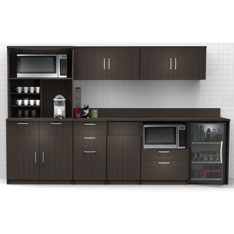Buffet Sideboard Kitchen Break Room Lunch Coffee Kitchenette Cabinets 7 Pc Espresso – Factory Assembled (Furniture Items Purchase Only)