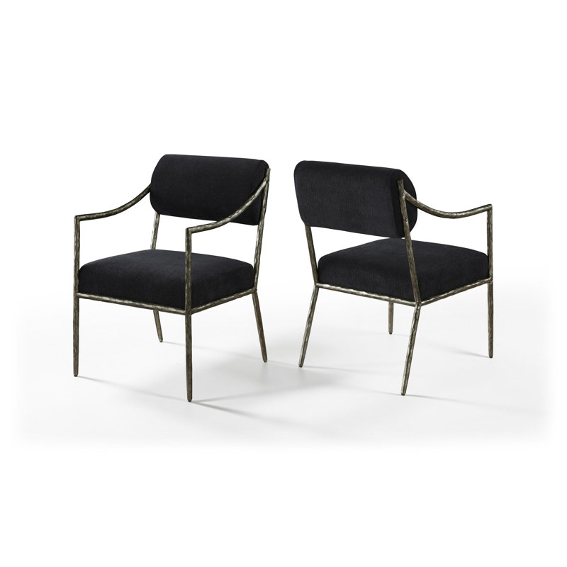 Chaise de salle à manger rembourrée Bastille, Tissu chenille noir, Noir antique