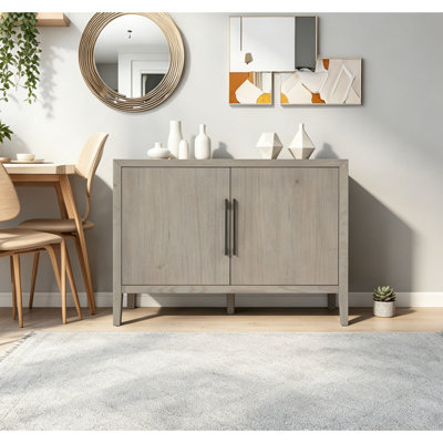 47.25-Inch Farmhouse Sideboard with Pine Veneer and 2 Doors, Retro Buffet with Adjustable Feet, Minimalist Wooden Storage Cabinet with Metal Handles for Living Room, Kitchen