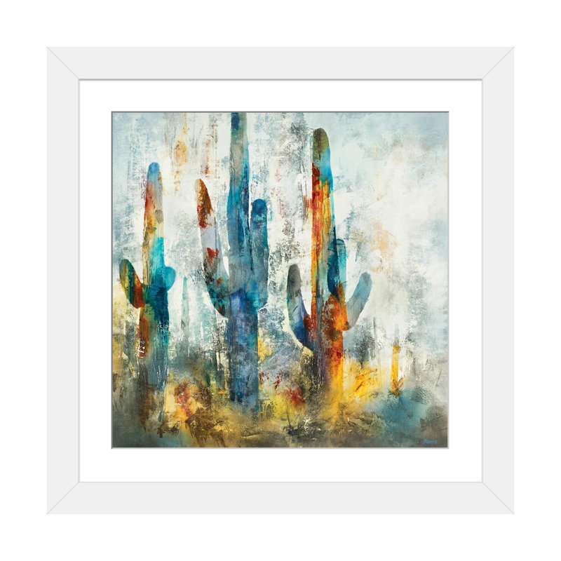 «Saguaro Forest» encadré par Scott Brems, Papier encadré dans un cadre blanc, H 24 po x l 24 po x P 1 po, Oui