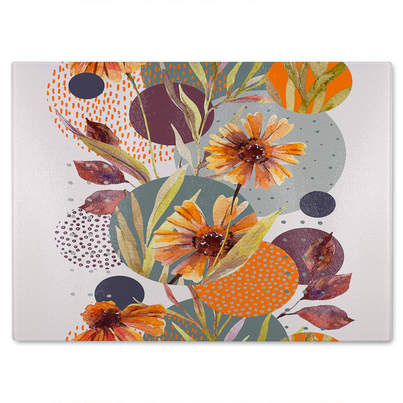 Geometric With Flowers Glass Chopping Board, 28cm L x 20cm W