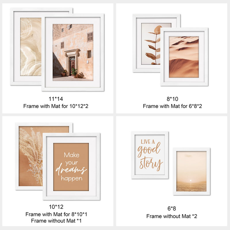 Shivangi White Neutral Gallery  Picture Frames Set ,11x14-2PCS, 10x12-2PCS, 8x10-2PCS, 6x8-2PCS 
