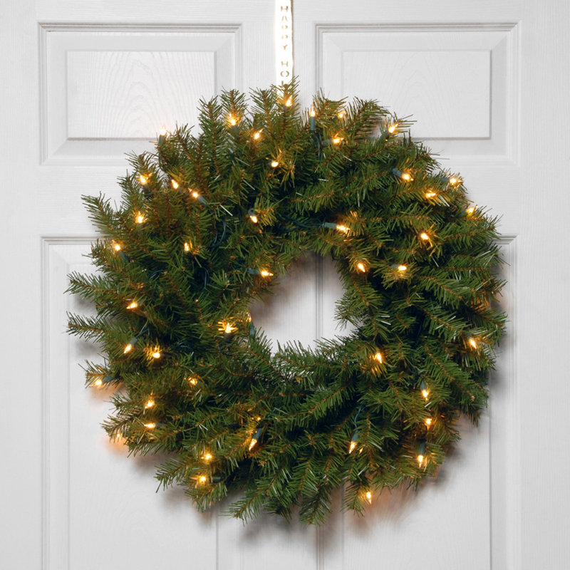 Couronne de sapin avec lumières DEL blanc chaud Norwood, H 36 po x l 36 po x P 6 po