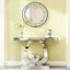 Table d'appoint moderne en verre avec miroir et table d'entrée à effet miroir, base double en forme de C, table de couloir de décoration rectangulaire adaptée à l'entrée du couloir du salon (argent)