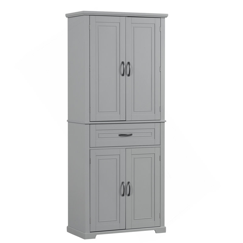 Armoire de rangement pour salle de bain avec portes et tiroir, plusieurs espaces de rangement, tablette réglable, gris, Gris