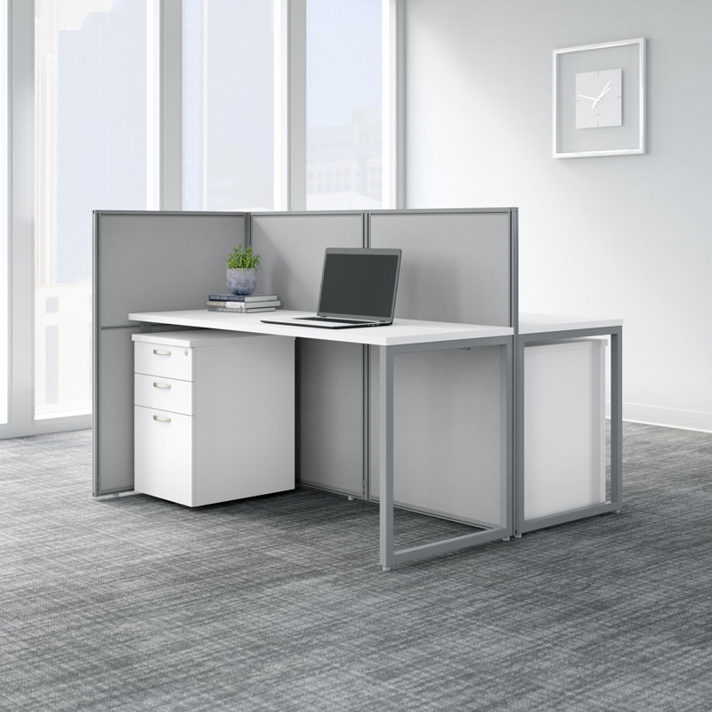 Easy Office Rectangle 2 Person Cubicle with Cable Management, Pure White