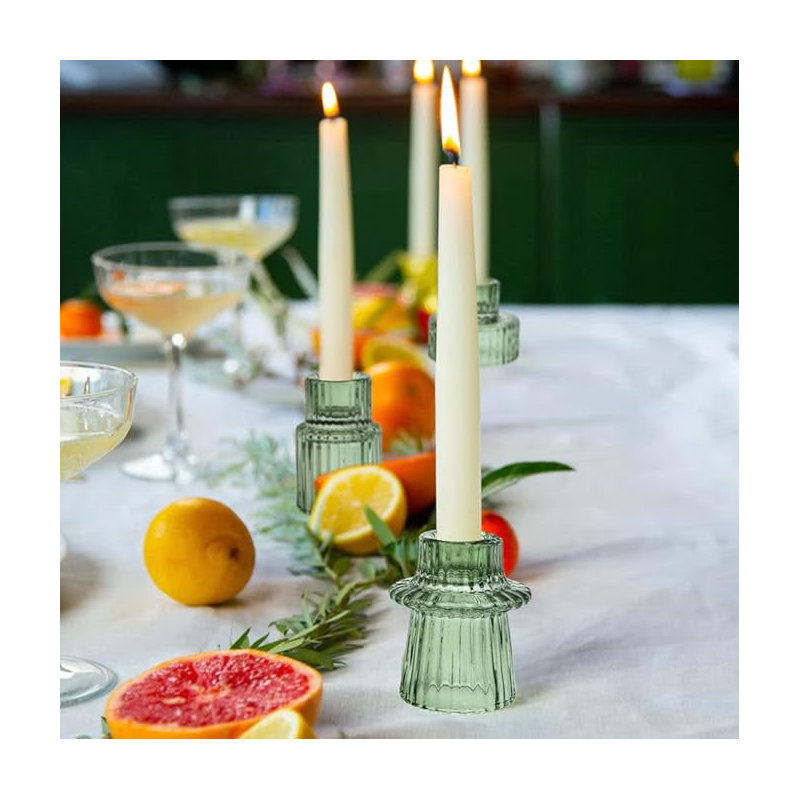 Set of 3 Taper Glass Candle Holders, Tealight Candlestick Holders for Home Decorations