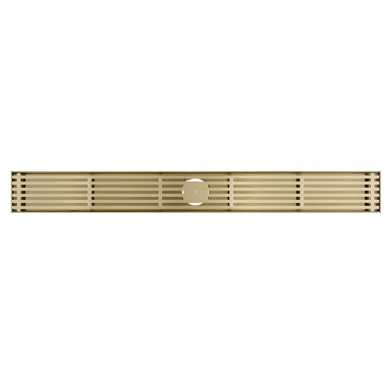 FINE FIXTURES Linear Shower Drain, 36 inch Slotted Grate Design, 10-Gauge 304 Stainless Steel, Center Outlet, Fast Drainage, Hair Strainer Included