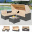 Ensemble de meubles de patio 6 pièces, ensemble de conversation en osier de rotin avec auvent rétractable et table basse, ensemble de table d'extérieur et chaises pour balcon dans la cour arrière
