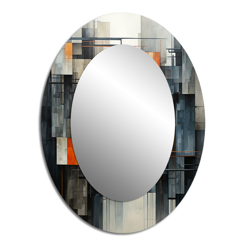 Hardedge Art Urban Geometry I - Gray Oval Wall Mirror Decor, 40" x 30"