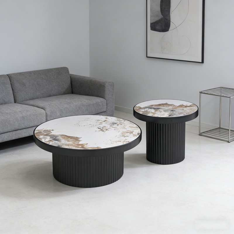 Ensemble de 2 tables basses, table basse ronde en panneau de fibres à densité moyenne en bois aggloméré pour le salon