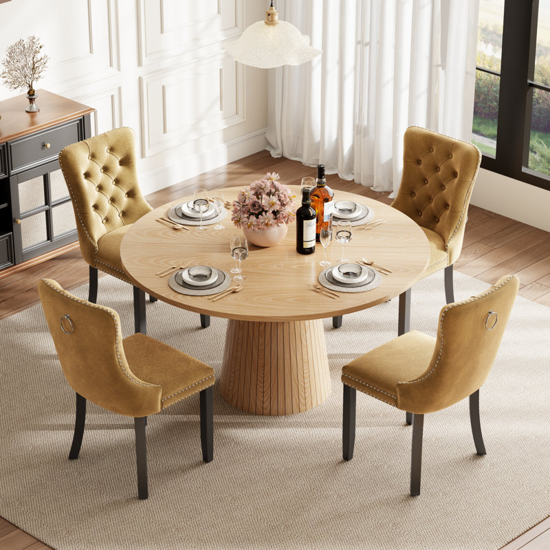 Ensemble de table de salle à manger ronde avec 4 chaises capitonnées rembourrées, ensemble de table de salle à manger de style Mid-Century pour coin-repas de cuisine