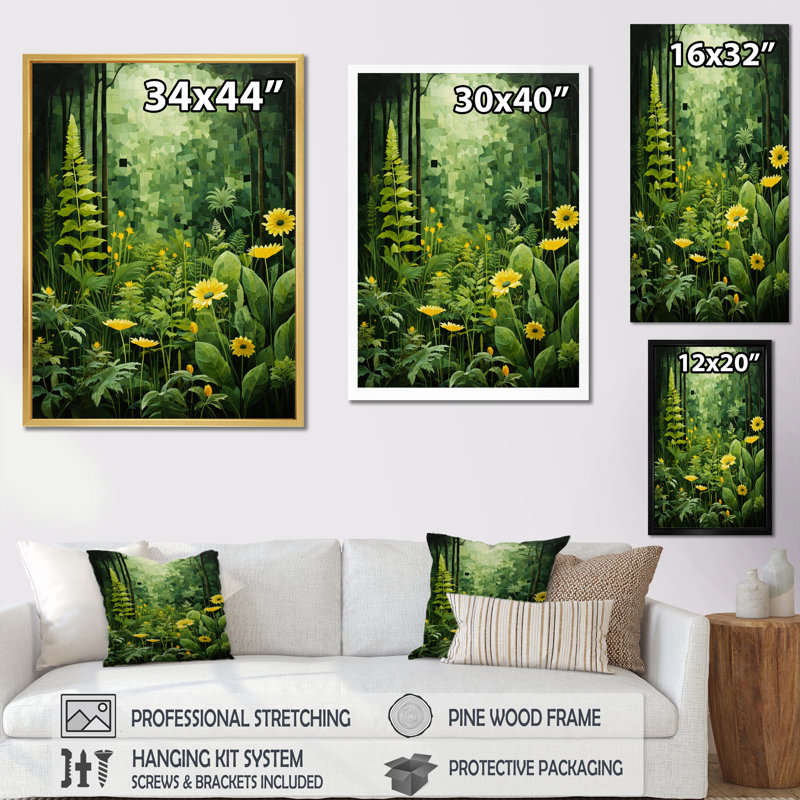 Plantes vertes Reverie Patchwork I - art mural floral salon, H 20 po x l 12 po x P 1 po, Toile tendue
