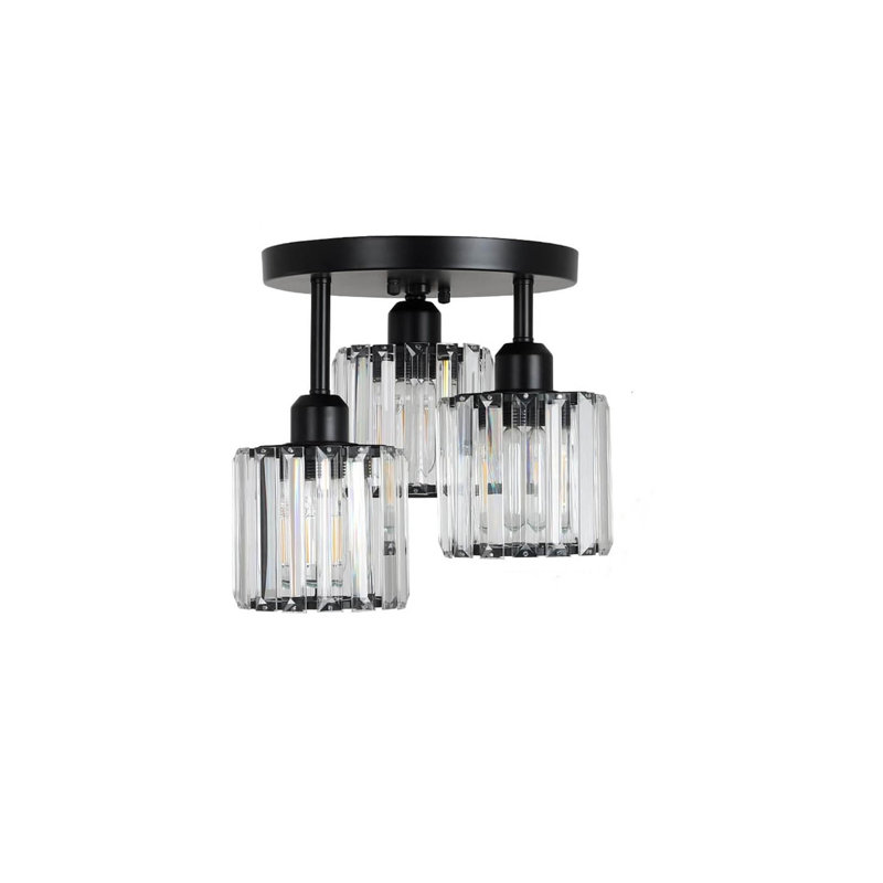 Plafonnier semi-encastré en cristal 3 lumières Modern, Noir